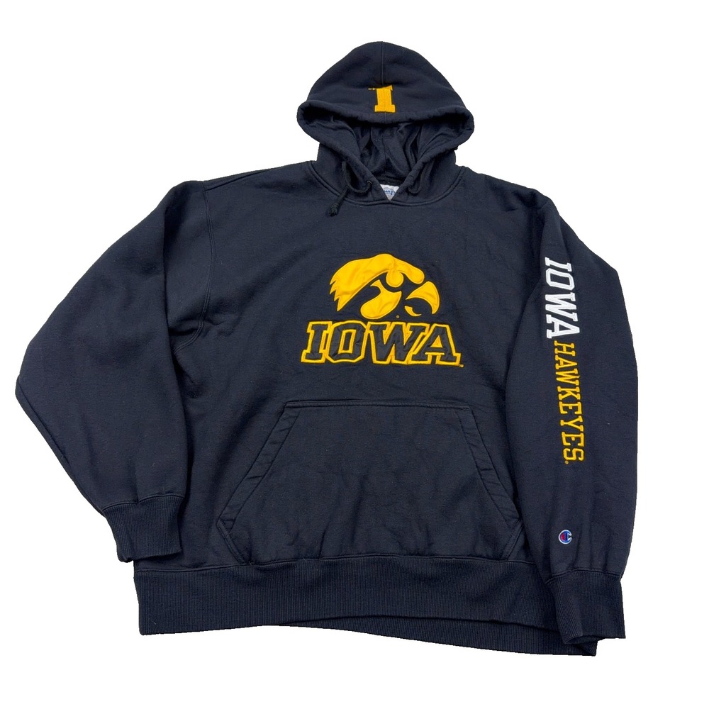 Iowa Hawkeyes Hoodie Men XXL 2XL Black Pullover Sweatshirt Champion Retro Y2K